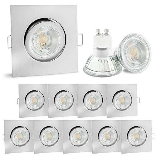 linovum 10er Set LED Einbauspot eckig Edelstahl Optik - schwenkbarer Einbaustrahler 230V inkl. 6W GU10 LED warmweiß & Fassung von linovum