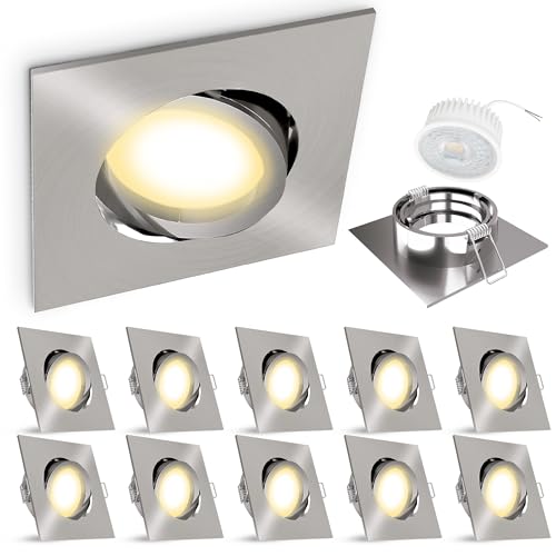 linovum 10er Set Decken Einbauleuchte flach nur 36mm - Einbaustrahler in Edelstahl Optik schwenkbar inkl 4W LED Modul warmweiß von linovum