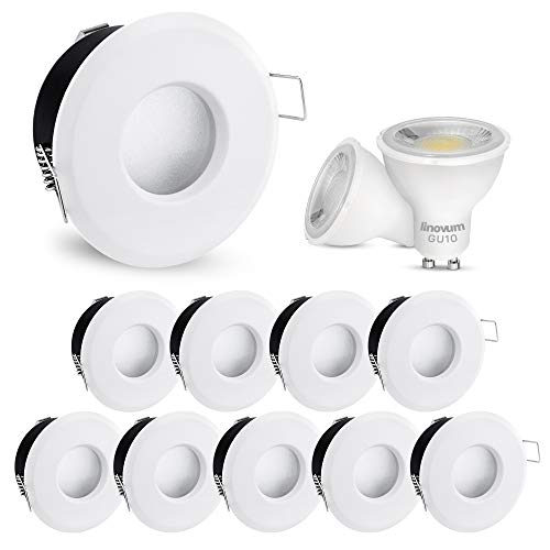 linovum 10x LED Bad Einbaustrahler SET IP65 weiß rund 230V - Licht neutral-weiß 6W - Ideal für Badezimmer, Küche oder Außen von linovum