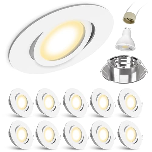 10er Set LED Decken Einbauleuchte schwenkbar rund in weiß - inkl. LED GU10 2W warmweiss - Deckenspot Einbaustrahler 10 Stück von linovum