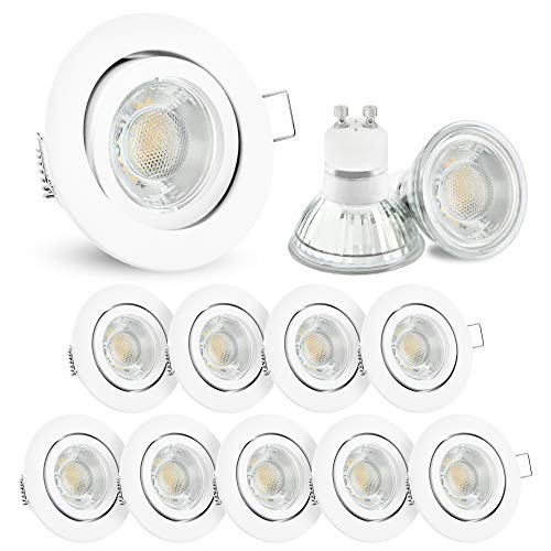 10er Set LED Decken Einbauspot schwenkbar rund in weiß - inkl. LED GU10 6W warmweiss - Spot LED Deckeneinbaustrahler 10 Stück von linovum