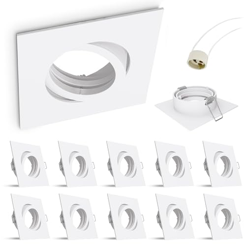 linovum 10x Einbaustrahler Rahmen Set - 10 Stück Einbaurahmen schwenkbar eckig weiß inkl. GU10 Fassung für LED oder Halogen von linovum