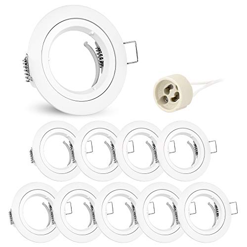 10er Set linovum® Einbaustrahler Rahmen Set - Einbaurahmen weiß lackiert rund starr inkl. GU10 Fassung für LED oder Halogen von linovum