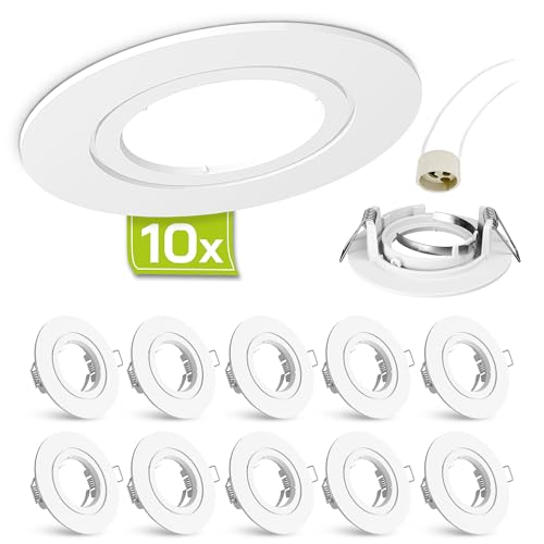 10er Set linovum® Einbaustrahler Rahmen Set - Einbaurahmen weiß lackiert rund starr inkl. GU10 Fassung für LED oder Halogen von linovum