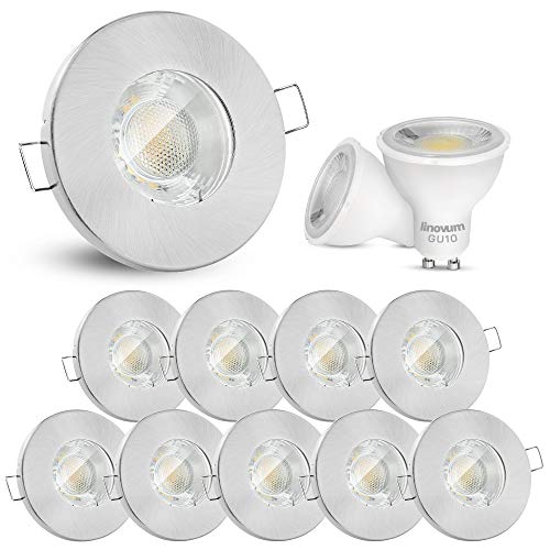 linovum 10x Einbaustrahler Set 3W flach IP65 mit Wasserschutz für Bad, Dusche oder Außen inkl. GU10 LED Lampe neutralweiß 4000K von linovum