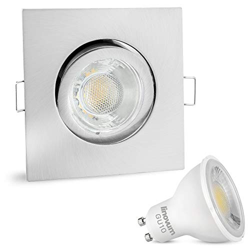 linovum® LED Einbaustrahler Spot eckig GU10 schwenkbar - Einbauleuchte LED Edelstahl Optik inkl. LED GU10 6W neutralweiß 230V von linovum