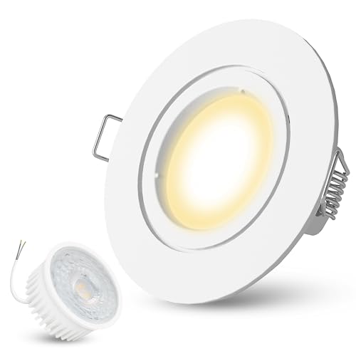 linovum Einbauleuchte LED weiß, rund & flach - Decken Einbaulampe Spot Einbau Leuchte inkl. LED warmweiß 4W 230V wechselbar von linovum