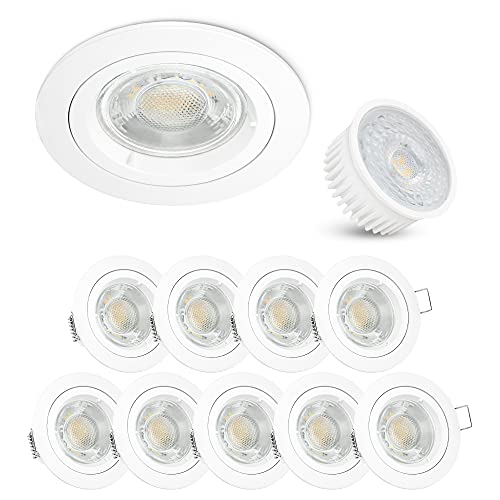 linovum Downlight LED flach Einbaustrahler 10er Set weiß matt - runde Deckenleuchten Einbauspots inkl. LED warmweiß 4W 230V von linovum