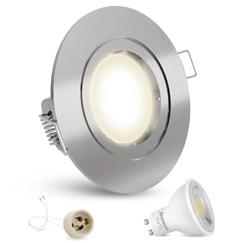 linovum LED Einbaustrahler Edelstahl Optik gebürstet rund neutralweiß 3W 230V - Downlight mit GU10 Fassung Anschluss ohne Trafo von linovum