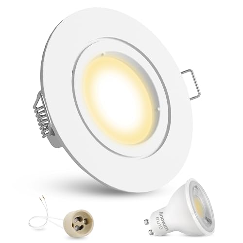 linovum LED Einbaustrahler weiß lackiert matt rund warmweiß 5W 230V Einbauleuchte Anschluss ohne Trafo inkl. GU10 Fassung von linovum