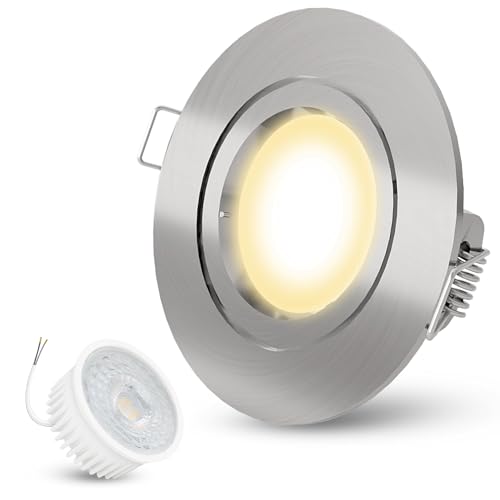 linovum Einbaustrahler LED flach 230V Edelstahl Optik - rundes Downlight Innen Einbau inkl. LED warmweiß 4W 230V wechselbar von linovum