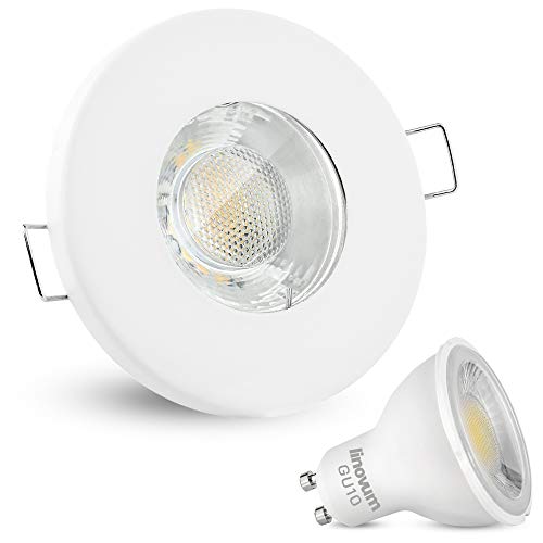 linovum LED Einbaustrahler flach IP65 weiß mit Wasserschutz - mit 3W LED GU10 Lampe neutralweiß - Deckenspot für Bad & Dusche von linovum