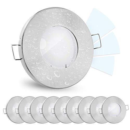 linovum 10 Stück fourSTEP Einbauleuchte LED Bad flach dimmen ohne Dimmer - LED GU10 5W neutralweiß 230V - Spot IP65 gebürstet von linovum