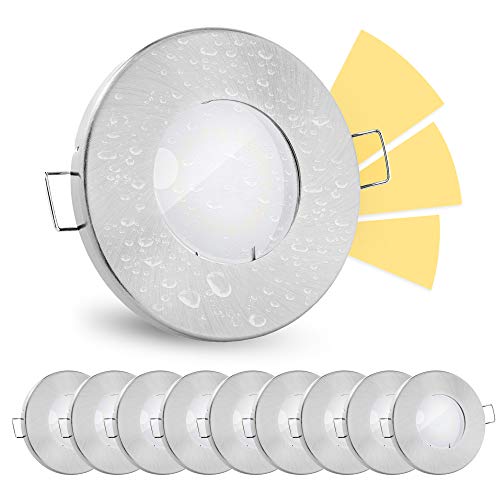 linovum 10 Stück fourSTEP Einbauleuchte LED Bad flach dimmen ohne Dimmer - LED GU10 5W warmweiß 230V - Spot IP65 gebürstet von linovum