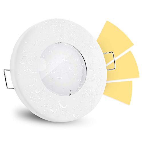 linovum® fourSTEP Einbauleuchte weiß Bad flach dimmbar ohne Dimmer inkl. LED GU10 5W warmweiß 230V IP65 von linovum