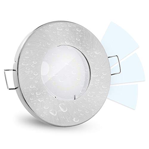 linovum® fourSTEP Einbaustrahler LED Bad flach dimmen ohne Dimmer - LED GU10 5W neutralweiß 230V - Einbauspot IP65 gebürstet von linovum