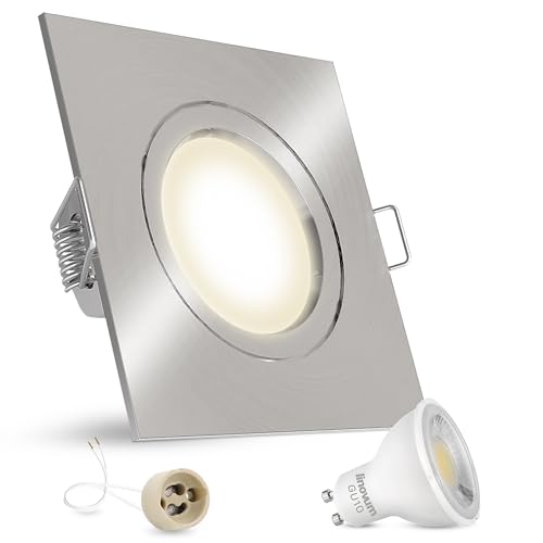 linovum® LED Einbaustrahler eckig Edelstahl Optik gebürstet für 230V mit 6W GU10 Leuchtmittel neutralweiß 4000K inkl. Fassung von linovum