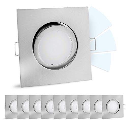 linovum 10 Stück fourSTEP Einbauleuchten LED schwenkbar dimmen ohne Dimmer - LED GU10 5W neutralweiß - Spot quadratisch Alu von linovum