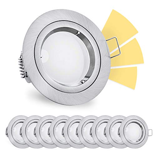 linovum 10er Set fourSTEP LED Deckeneinbaustrahler dimmen ohne Dimmer - LED GU10 warmweiß 5W 230V Einbauleuchte gebürstet rund von linovum