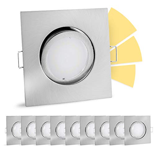 linovum 10 Stück fourSTEP Deckenspots LED schwenkbar dimmen ohne Dimmer - LED GU10 5W warmweiß - Einbauspot quadratisch Alu von linovum