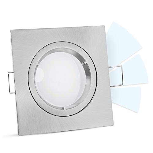 linovum® fourSTEP LED Downlight 230V eckig dimmbar ohne Dimmer - Decken Einbauleuchte Edelstahl Optik starr neutralweiß 5W von linovum