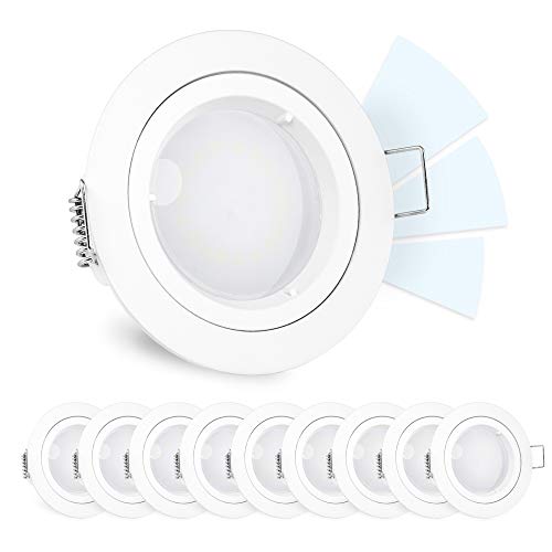 linovum 10er Set fourSTEP Einbauleuchte LED dimmen ohne Dimmer - LED GU10 neutralweiß 5W 230V runder Einbaustrahler matt weiß von linovum