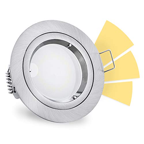 linovum® fourSTEP LED Einbauleuchte dimmen ohne Dimmer - LED GU10 5W warmweiß 230V - runder Einbauspot in Alu gebürstet von linovum