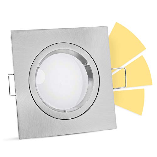 linovum® fourSTEP LED Einbaustrahler eckig 230V dimmbar ohne Dimmer - Einbauleuchte Edelstahl Optik gebürstet warmweiß 5W von linovum