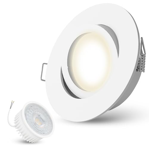 linovum schwenkbarer LED Einbauspot flach mit wechselbarem 4W LED Modul neutralweiß 230V - Deckeneinbaustrahler in rund & weiß von linovum