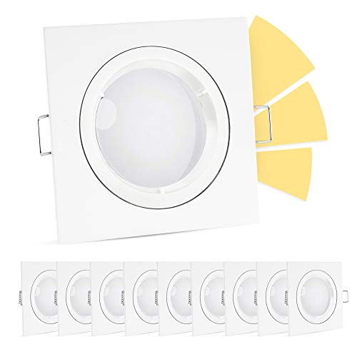 linovum 10 Stück Einbauspots LED 230V weiß eckig - GU10 LED 5W warmweiß - mit fourSTEP Dimmbar ohne Dimmer 10x Einbaustrahler von linovum