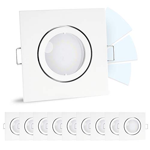 linovum 10 Stück fourSTEP Einbaudeckenspot LED schwenkbar dimmbar ohne Dimmer - LED GU10 5W neutralweiß 230V - weiß eckig von linovum