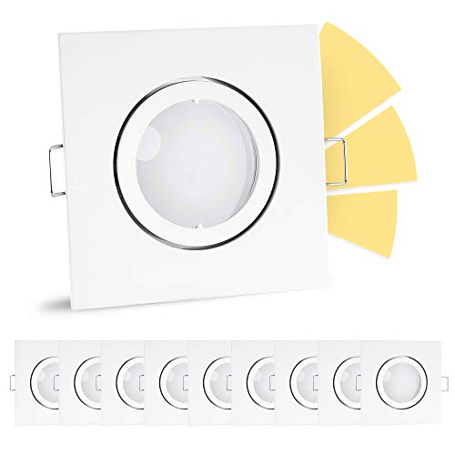 linovum 10 Stück fourSTEP Einbaulampe LED schwenkbar dimmen ohne Dimmer - LED GU10 5W warmweiß - weißes Downlight quadratisch von linovum