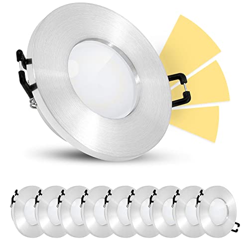 linovum 10 Stück ISASO Bad Einbauleuchte IP65 mit fourSTEP Dimmen ohne Dimmer - LED GU10 5W warmweiß Spot 230V rund gebürstet von linovum