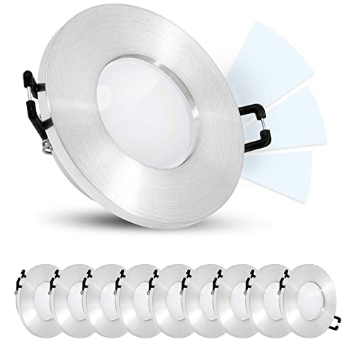 linovum 10 Stück ISASO Bad Einbauleuchten Set IP65 mit fourSTEP Dimmen ohne Dimmer - LED GU10 5W neutralweiß 230V rund Alu von linovum