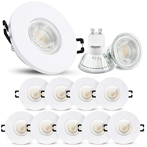 linovum 10 Stück ISAWO Deckenstrahler LED Bad weiß rund IP65 - LED GU10 6W neutralweiß Einbaustrahler 230V für Dusche & Außen von linovum