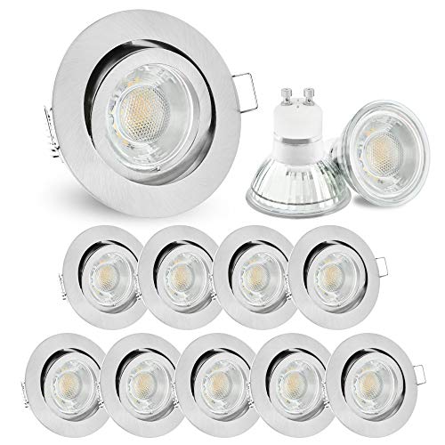 linovum 10er Set LED Decken Einbauleuchte rund schwenkbar Edelstahl Optik - Decken Einbauspot mit LED 6W GU10 warmweiß inkl. Fassung von linovum