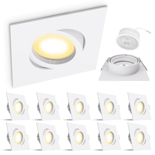 linovum 10er Set LED Deckeneinbaustrahler in weiß eckig schwenkbar - mit LED Modul 4W 230V warmweiß - extra flache Spot Einbaustrahler linovum 10er Set LED Deckeneinbaustrahler in weiß eckig schwenkbar - mit LED Modul 4W 230V warmweiß - extra flache Spot Einbaustrahler von linovum