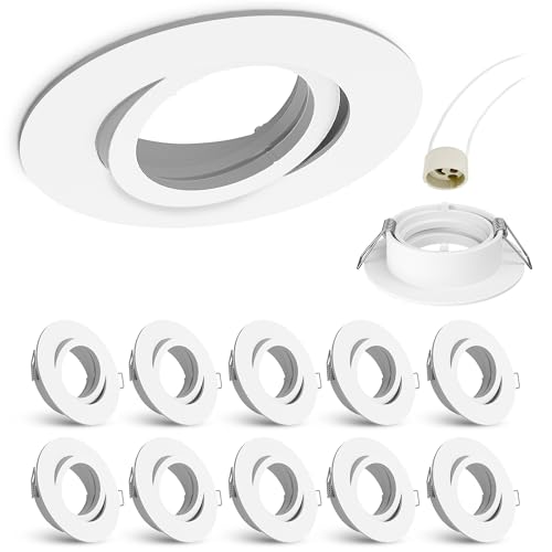 10x linovum Einbaurahmen GU10 Weiß schwenkbar 10er Set - runder Einbaustrahler Rahmen inkl. GU10 Fassung für LED, Halogen von linovum