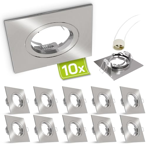 10x linovum® Einbaustrahler Set eckig Edelstahl Optik gebürstet eckig starr inkl. GU10 Fassung für LED oder Halogen von linovum