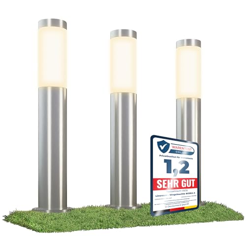 3er Set linovum BOSEA-A Wegeleuchte mit E27 Sockel - Wegbeleuchtung außen Edelstahl IP44-3x Poller Gartenleuchte 50cm von linovum