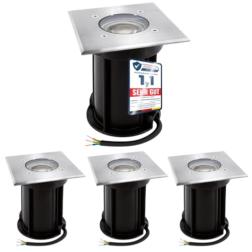 linovum 4 Stück BOQU Boden Einbaustrahler aussen IP67 LED GU10 3W neutralweiß 230V - Bodenleuchte eckig befahrbar bis 500Kg von linovum
