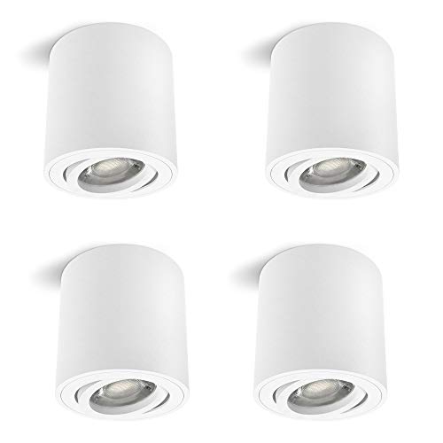 linovum 4 Stück CORI Aufbauleuchten Set in matt weiß & schwenkbar - runde Deckenlampe Aufputz geeignet für GU10 & LED Module von linovum
