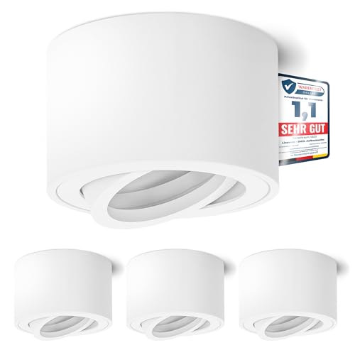linovum 4 Stück SMOL Downlight extra flach schwenkbar in matt weiß & rund - Aufputzleuchte Ø 80 mm für LED Module von linovum