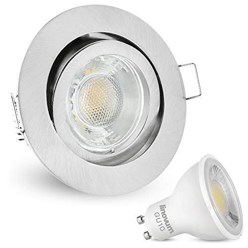 linovum LED Decken Einbauleuchte rund schwenkbar Edelstahl Optik | Einbaustrahler mit 2W Spot warmweiß inkl. GU10 Fassung von linovum