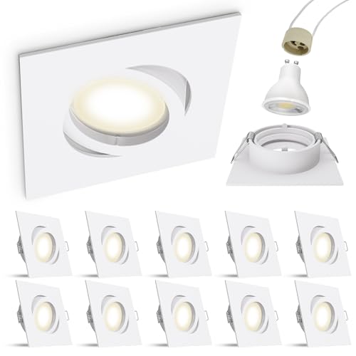 linovum 10er Set Einbauleuchte LED flach weiß & schwenkbar - 10x Deckeneinbaustrahler eckig mit LED GU10 neutralweiß 3W 230V von linovum
