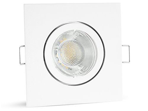 linovum® LED Einbauleuchte eckig weiß schwankbar für 230V Einbaustrahler mit 6W GU10 Lampe warmweiß 2700K inkl. Fassung ohne Trafo von linovum