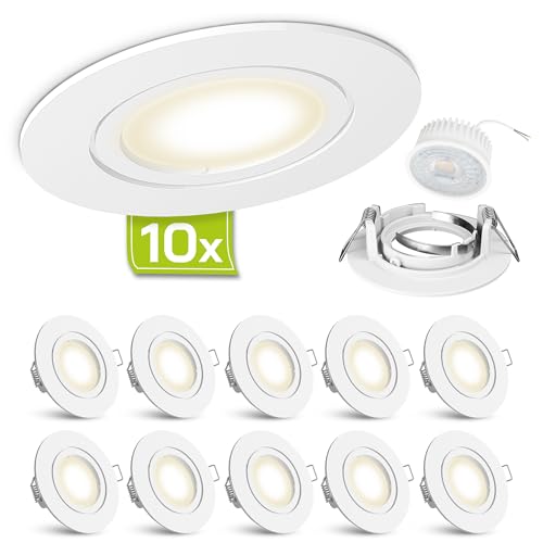 linovum LED Einbauspots 10er Set extra flach nur 36mm - runde Deckeneinbaustrahler weiß matt inkl. LED neutralweiß 4W 230V von linovum