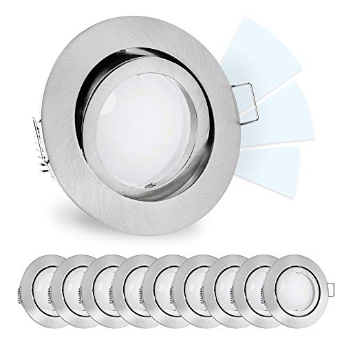 linovum 10 Stück fourSTEP Einbaustrahler LED schwenkbar dimmbar ohne Dimmer - LED GU10 5W neutralweiß - Spot rund gebürstet von linovum