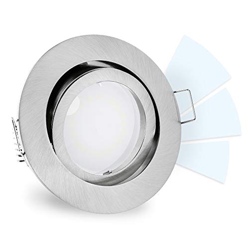 linovum® fourSTEP Einbauleuchte LED dimmbar ohne Dimmer - LED GU10 5W neutralweiß 230V - rund schwenkbar gebürstet Einbauspot von linovum