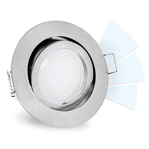 linovum fourSTEP Einbauleuchte LED dimmbar ohne Dimmer - LED GU10 5W neutralweiß 230V - rund schwenkbar gebürstet Einbauspot von linovum
